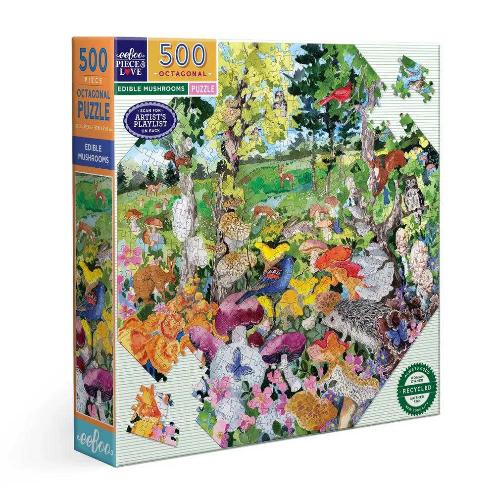 Eeboo, Puzzle, Gifts, 500 piece, Octagonal, Edible Mushrooms, 891931